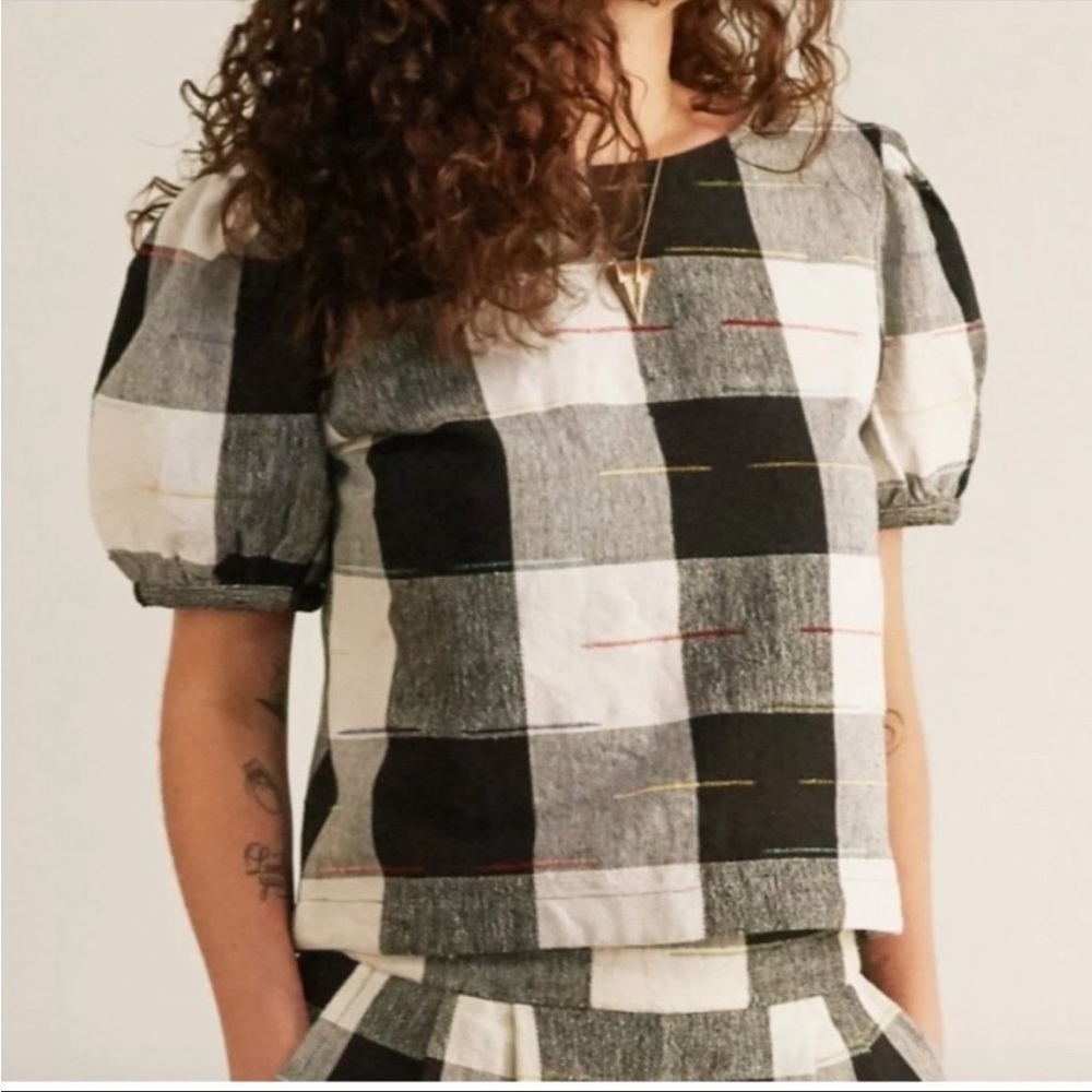 The Odells Black and White Plaid Blouse